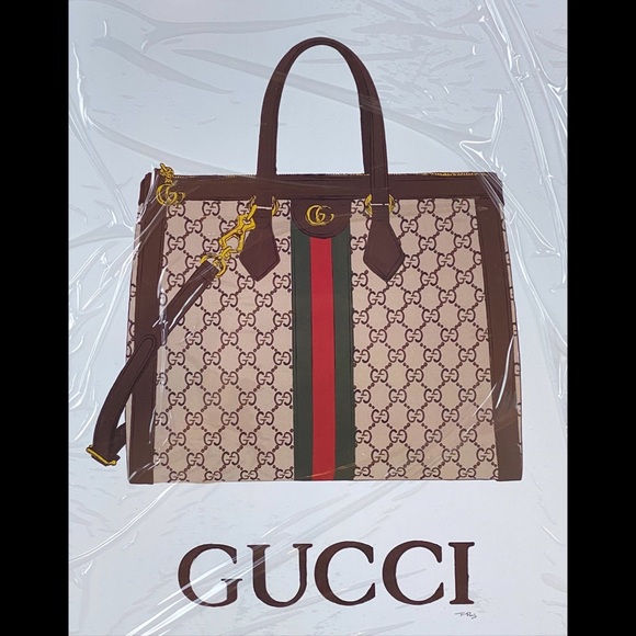**SOLD** GUCCI TOTE BAG Print by Fairchild Paris Framed Artwork 14” x 18” - Picture 3 of 5